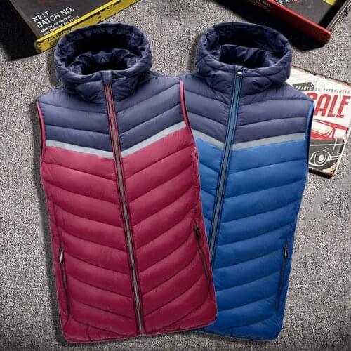 2021 Vest Down Jackets Men Winter Puffer Hooded Waistcoat Male Warm Casual Zipper Patchwork Hoodies Overcoat Outwear Clothing
