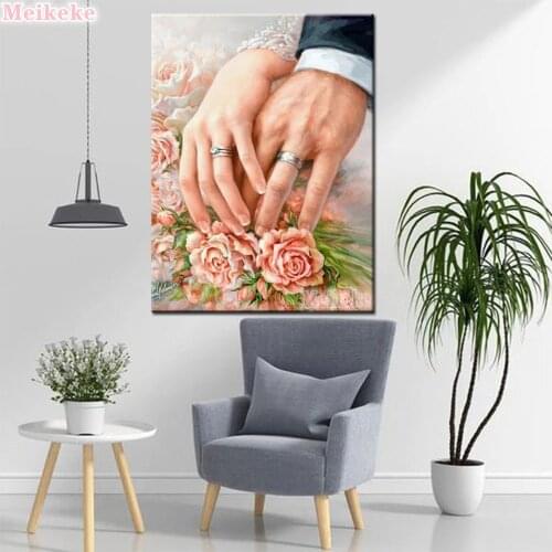 Wedding Ring Rose Diy Full Square Diamond Cross Stitch Kit 5d Mosaic Couple Embroidery Diamond Painting