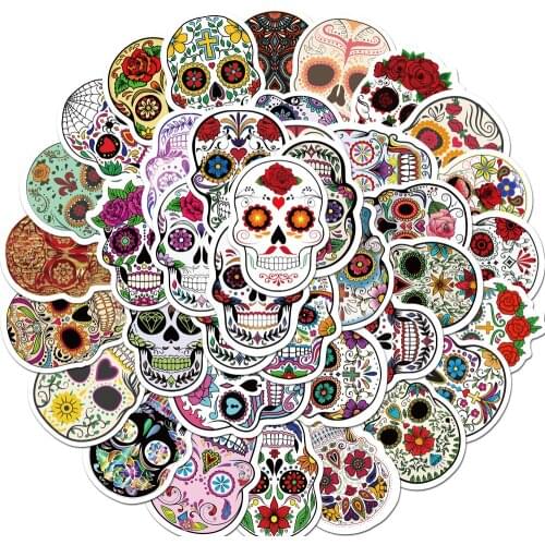 50pcs Colorful Calaver Skull Skeleton Sticker for Car Skateboard Laptop Luggage Anime Graffiti Horror Decals DIY Cool