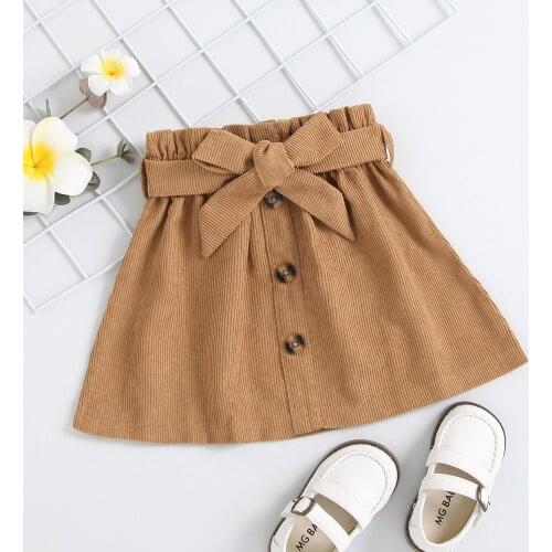 New Fashion Button Corduroy Solid Color Mini Skirt With Belt Autumn Childrens Clothes Short Skirt For Girls 2-6 Years Old