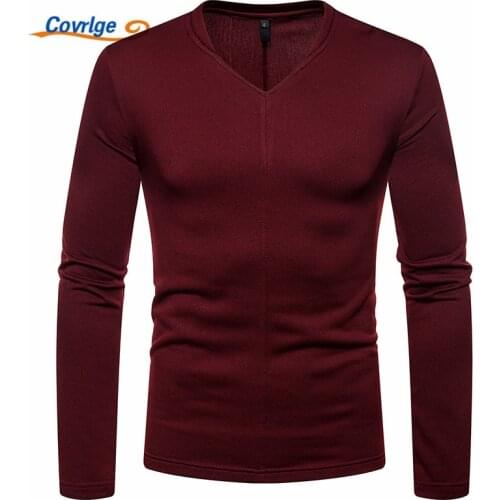 Covrlge 2018 NEW Trendy Men T Shirt Casual Long Sleeve Slim Mens Basic Tops Tees Summer Stretch T-shirt Mens Clothing MTL097