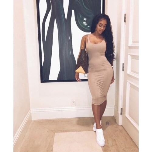 Summer New Personality Fashion Casual Commuter Womens Pink Collar Sleeveless Tights and Knee Dress