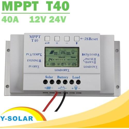 MPPT T40 40A Solar Charge Regulator 12V 24V Auto LCD Display Controller with Load Dual Timer Control for Street Light System