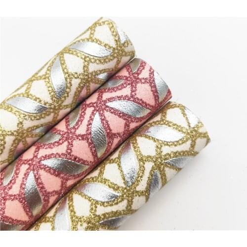 Pink Gold Leaves Printed Glitter Faux Leather Sheets for Bows Earrings DIY A4 SIZE R166