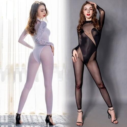 Sexy Women Jumpsuit Female Bodysuit Tights Transparent Latex Catsuit Elastic Fabric Sheer Leotard Stripper Romper Bodycon Sexi