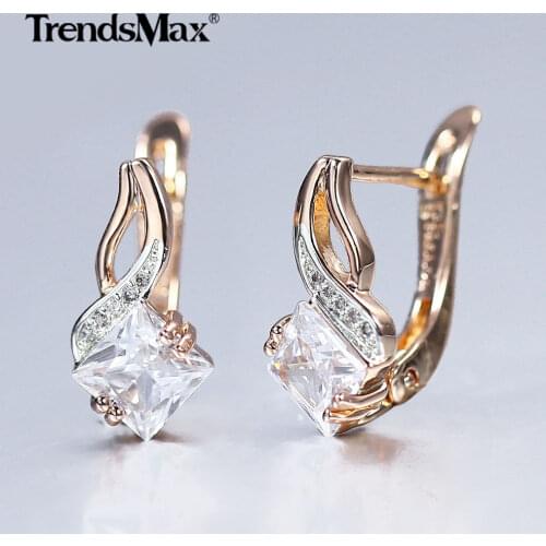 Trendsmax Dangle Earrings 585 Gold Color Square Paved White Cubic Zircon Weaving Shaped Earring Fashion Jewelry Gift GE302