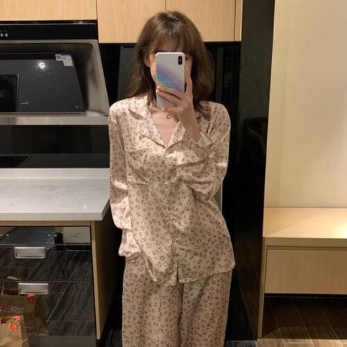 Silk Pajamas for Women Cute Leopard Home Clothes for Women Sleepwear Nightie Womens Clothing Spring Summer 2020 Pyjama Femme