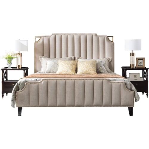 Modern American Cloth Double Bed Simple light luxury master bedroom leather bed solid wood high box bed furniture