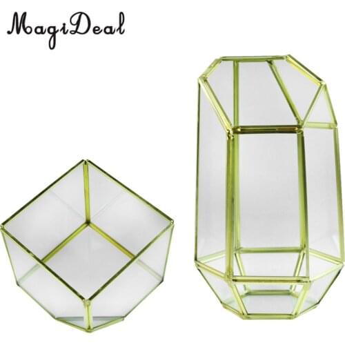 2 Pieces Modern Tabletop Clear Glass Geometric Terrarium Container Window Sill Decor Flower Pot Balcony Planter DIY Display Box