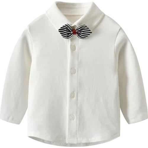Tou baby dresses shirts toddler boys white solid-color shirts bowknot gentleman Infant tops spring/autumn 100% cotton 6m-4y