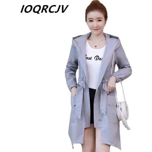 2019 Autumn Trench Coat Women Solid Long Casual Fashion Loose Hooded Zipper Pocket Belt Irregular Windbreaker Female Outwear