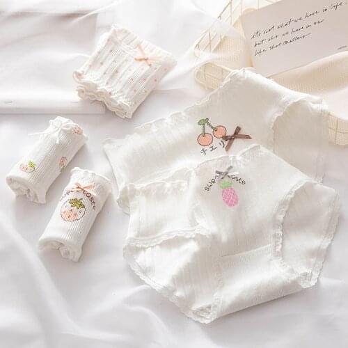 Girls Panties Dot Cartoon Cute Fruits Panty Menstrual Cotton Underwear White Lingerie Women Soft Briefs NK55