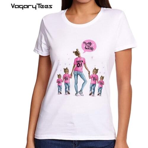 Mom T shirt Women Mothers Love Print White T-shirt Harajuku Mama with My four little princesses. tee shirt Femme Vogue Summer