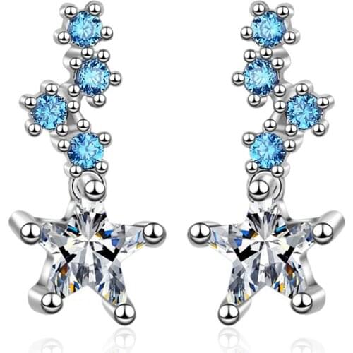 KOFSAC Charm 925 Sterling Silver Stud Earring Korean Fashion Small Fresh Blue CZ Star Earrings For Women Valentines day Jewelry