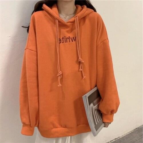 Women Hoodies Pullovers Letter Embroidery Hot Sale Loose Casual Korean Student Harajuku Femme Warm Thick Large Sizes Sweatshirts