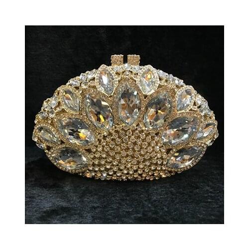 Women gold Crystal banquet Evening Bags Bridal Wedding Party Prom Handbags & Purses Metal Mini Box Minaudiere marry Clutch Bag