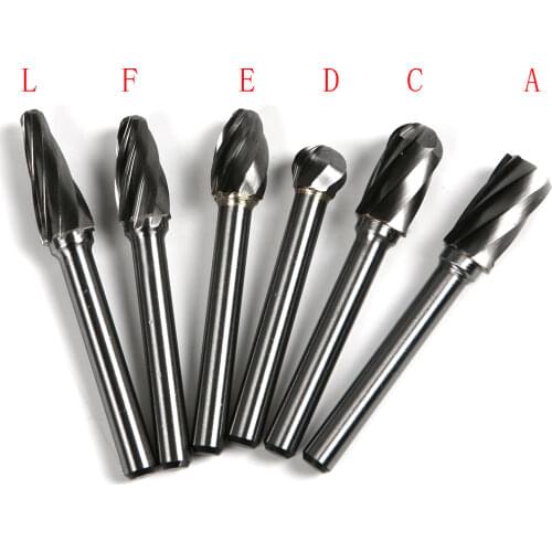 6 Models 10mm Tungsten Carbide 8 Flutes Rotary Burr Burs Points 6mm Shank Set