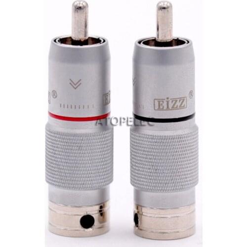 2pcs EIZZ Rhodium Plated Phosphor Bronze Male RCA Plug Coaxial Connector Adapter Tellurium Copper Pin HiFi Audio AMP TV DVD