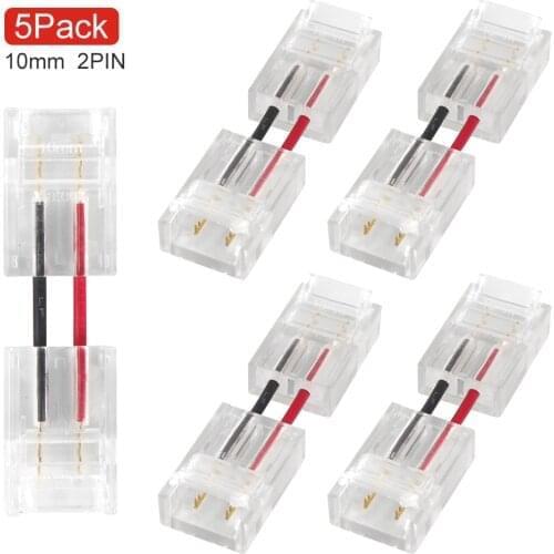 5Pcs 10mm 2Pin Solderless Cover Coonector for SMD5050 3528 2835 5630 RGB LED Stirp Light Dimmer Power 2Pin Connector