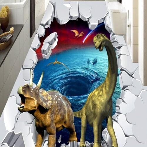Beibehang HD 3D Jurassic Dinosaur Adventure 3D floor bathroom kitchen floor walkway to wallpaper murals,papel de parede