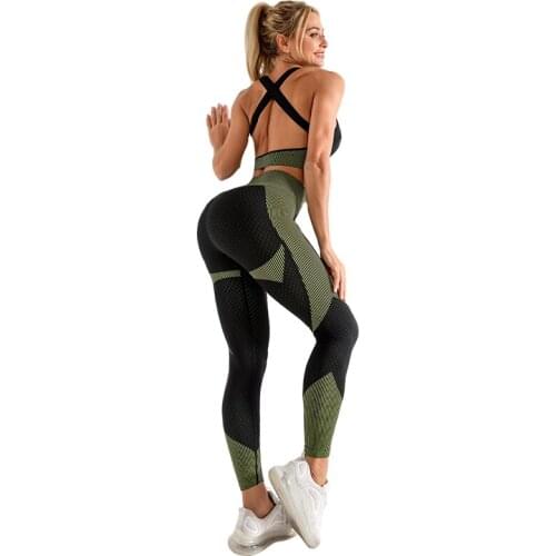 2PCS/Set Seamless Fitness Women Yoga Suit High Stretchy Workout Sport Set Padded Sports Bra High Waist Sports Legging Gym