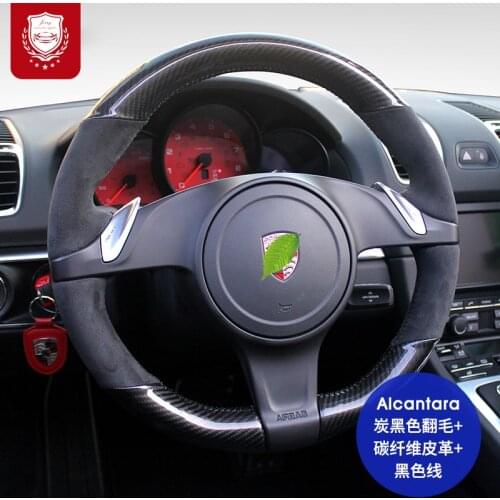 Real Alcantara & Carbon Fible steering wheel cover for Porsche Macan Cayenne taycan panamra 718 Macan 9YA 911 Suture hand Grip