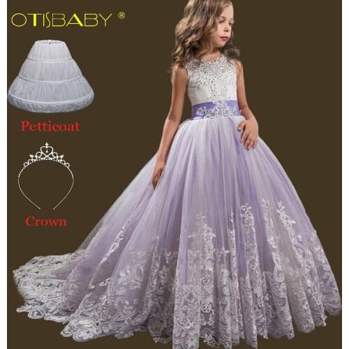 Floral Girls Evening Dresses for Graduation Kids First Communion Dress for Girls 8 10 12 14 Years Lace Ceremony Prom Ball Gowns