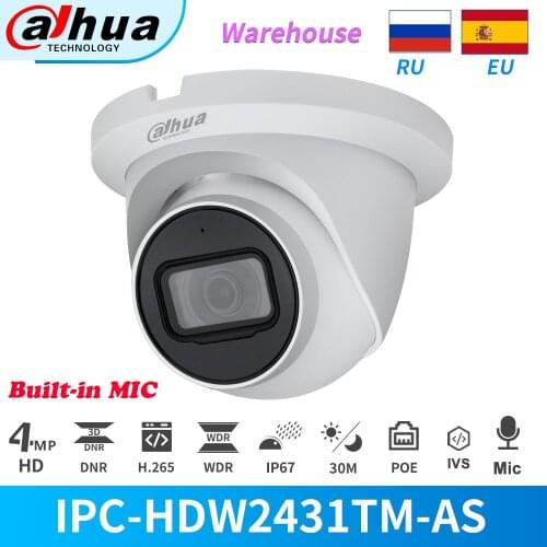 Dahua ip camera 4MP IPC-HDW2431TM-AS-S2 Dome PoE IR distance 30M Built-in MIC Support SD Card IP67 Video Surveillance Cameras