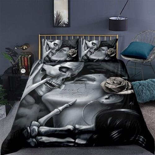 3D Love the Skeleton Duvet Cover Sets Skull Comforter Cases Pillow Covers King Queen Super King Twin Full Size Black Bedding Set