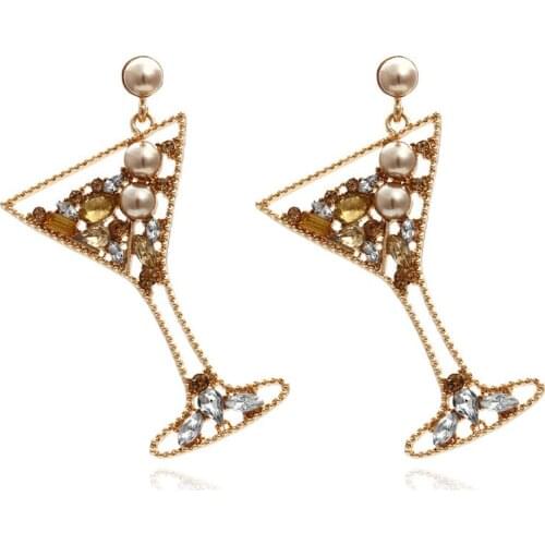 Korean Earrings 2021 Trend Fashion Jewelry Gold Plated Long Hollow Crystal Pearl Wine Glass Earrings For Women Girls Gift