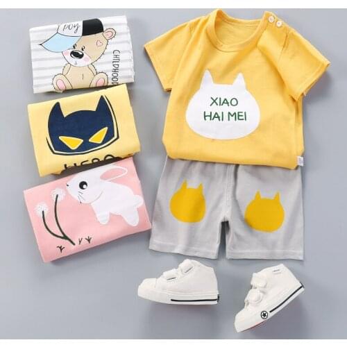 Short Sleeve Suit Pure Cotton Summer 2021 New Korean Cartoon Fashion Girls T-shirt + Shorts Boys Girls Clothing Kids Clothes