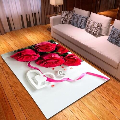 Valentines Day Large Size Carpet Rose Flowers 3D Printing Carpets For Living Room Bedroom Area Rugs Soft Flannel Home Decor Rug