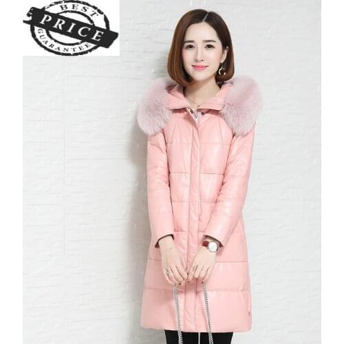 Leather Jacket Genuine Women Natural Sheepskin Coat Female Long Down Parka Real Fur Hooded Winter Warm Clothes LWL12aa