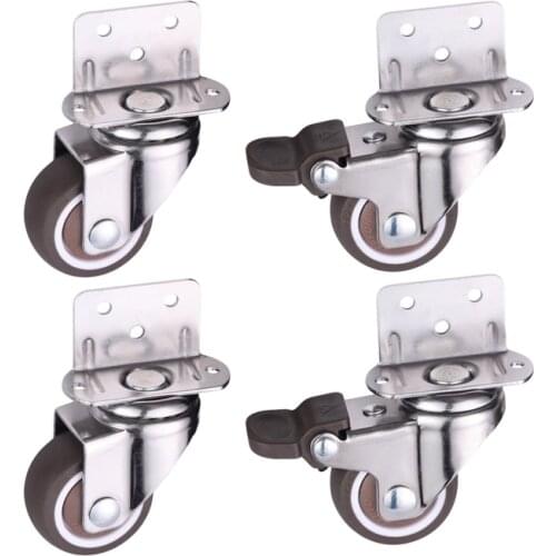 Furniture Casters Crib Rubber Wheel L type 1/1.25/1.5/2 inch Swivel Mute Brake Caster Furniture Hardware Fittings set of 4