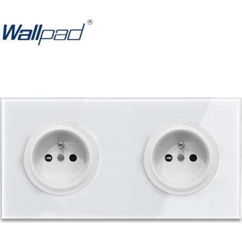 Wallpad L6 Double 2 Gang EU French Plug Wall Socket France Dual Twin Power Outlet White Tempered Glass Panel 172*86mm