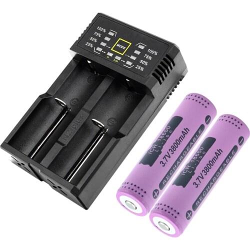 New 2Pcs 18650 battery 3.7V 3800mAh Rechargeable Liion Battery for Led flashlight battery 18650 battery Wholesale +USB charger