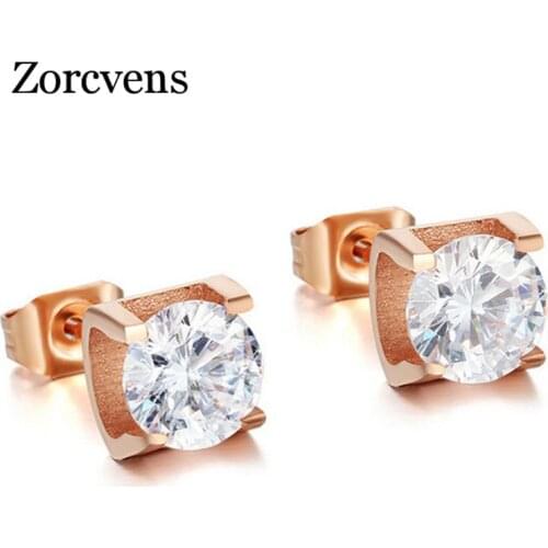 ZORCVENS 2020 New Rose Gold Color Big Earrings Studs Fashion Stainless Steel Brincos Jewelry for Women