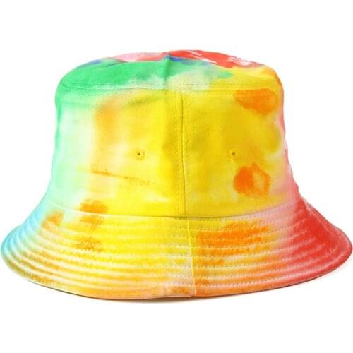 Women Men Cotton Gradient Colored Hip Hop Wide Brim Bucket Hat Baseball Cap Fisherman Cap Sun Hat Women Summer Outdoor