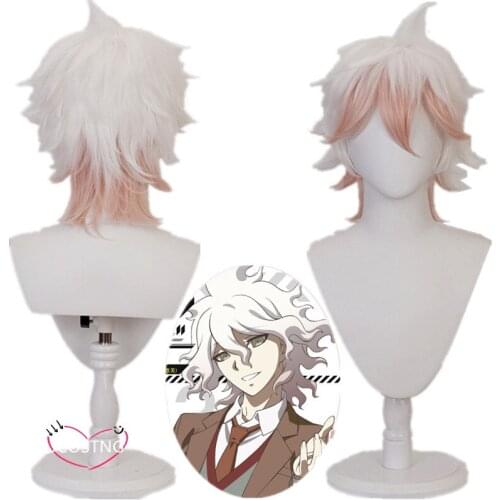 Hot Anime Danganronpa Nagito Komaeda Cosplay Customs Heat Resistant Synthetic Hair Wigs Halloween Party Wig