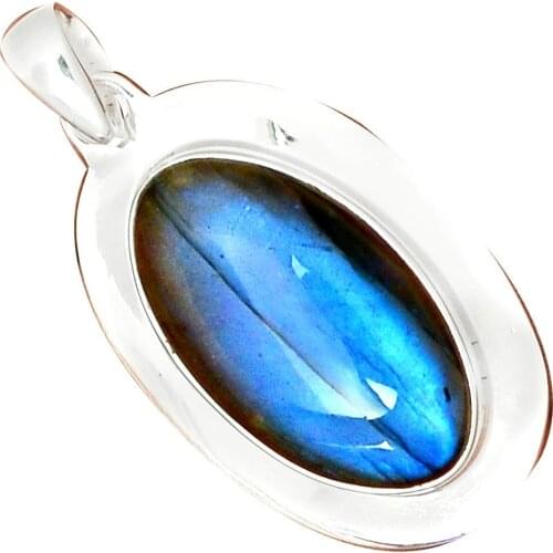 Nature Blue Fire Labradorite Pendant 925 Sterling Silver, 48 mm, MHBAP5382