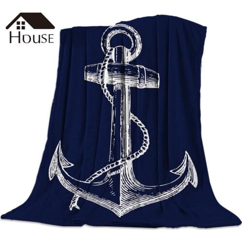 Simple Anchor Blue Bottom Blanket Funny Printed Soft Boy Girl Baby Coral Fleece Navigation Blankets Warm Sofa Bed Sheets