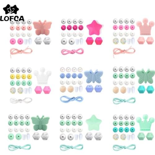 Pacifier Clips DIY Set Butterfly Bead Silicone BPA Free Unique Handmade Teething Toys star crown Cartoon Holder Chain Nylon Cord
