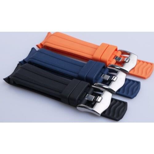 Rolamy 20 22mm Black Blue Orange Rubber Watch Band Strap With Silver Steel 18mm Buckle For OMEGA SeaMaster Diver 300m