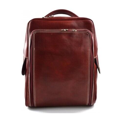 Backpack genuine leather travel bag weekender sports bag red