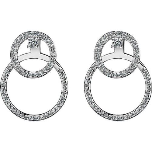 New Arrival 925 Sterling Silver Fashion Two Round Shiny Zircon Ladies`stud Earrings Wholesale Jewelry Women Female Wedding Gift