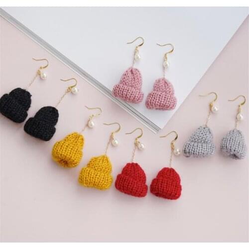 New Fashion Knitted Hat Drop Earrings Imitation Pearl Lovely Winter Hat Earrings Prom Party Funny Jewelry Christmas Gifts