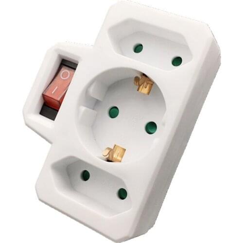 European Type Conversion Plug 1 TO 3 Way EU Standard Power Adapter Socket 16A Travel Plugs with switch