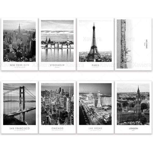 Nordic City Landscape Black and White Canvas Painting New York Paris London Chicago Art Poster Home Decoration Modern Hd Picture