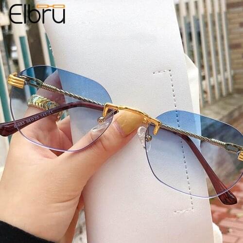 Elbru Fashion Gradient Color Metal Sunglasses Brand Designer Women Colorful Eyewear For Female Men Sunshades UV400 Sun Glasses