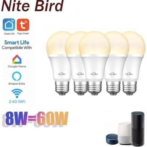 Nite Bird Tuya Smart WIFI LED Lamp E27 8W 2700K Gosund/smartlife APP Voice Control Work With Alexa Echo Google Home Assistant
